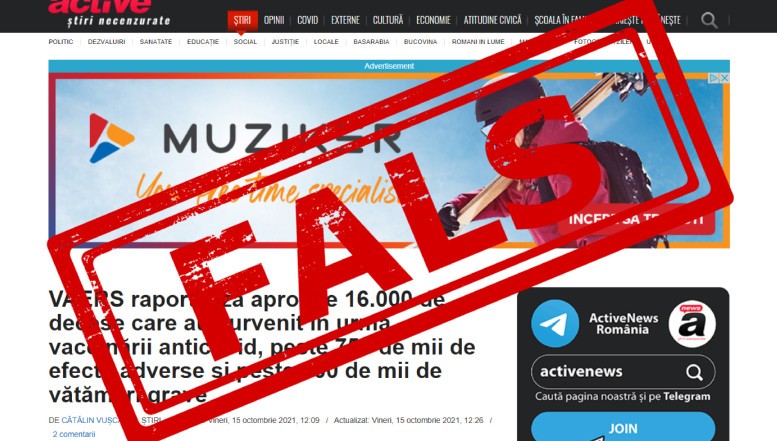 Site-urile propagandei ruse, liber la dezinformare în România! Falsul lunii: Vaccinurile anti-Covid care au ucis 16.000 de oameni în SUA