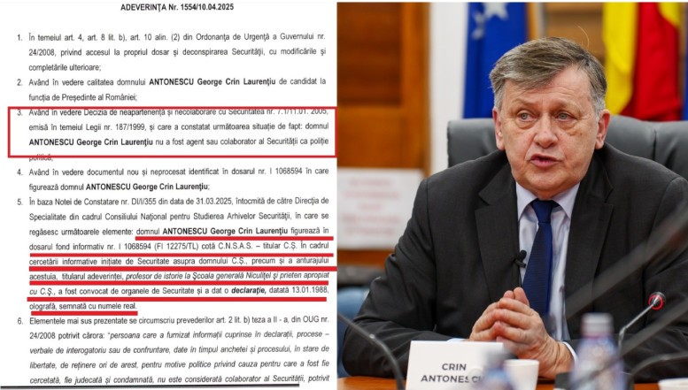 VIDEO. UPDATE Crin Antonescu a dat o declarație în dosarul unui coleg urmărit de Securitate! CNSAS afirmă că uselistul nu ar fi fost colaborator al poliției politice comuniste, dar a restricționat accesul la informații. Candidatul PSD-PNL-UDMR reacționează:  „Nu am fost niciodată, sub nicio formă, colaborator al Securităţii”