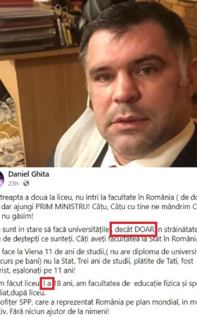 A ajuns deputat înainte să termine de citit abecedarul. Pesedistul scandalagiu Ghiță, parlamentarul familiei Pandele, crede că USR e firma lui Dan Barna și habar n-are când scriem, în limba română, „la” sau „l-a”