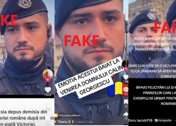 Jandarmeria reacționează la fake-newsul despre jandarmul „cu lacrimi în ochi”  care ar fi demisionat după ce și-a „întâlnit” părinții la un miting pro-Călin Georgescu