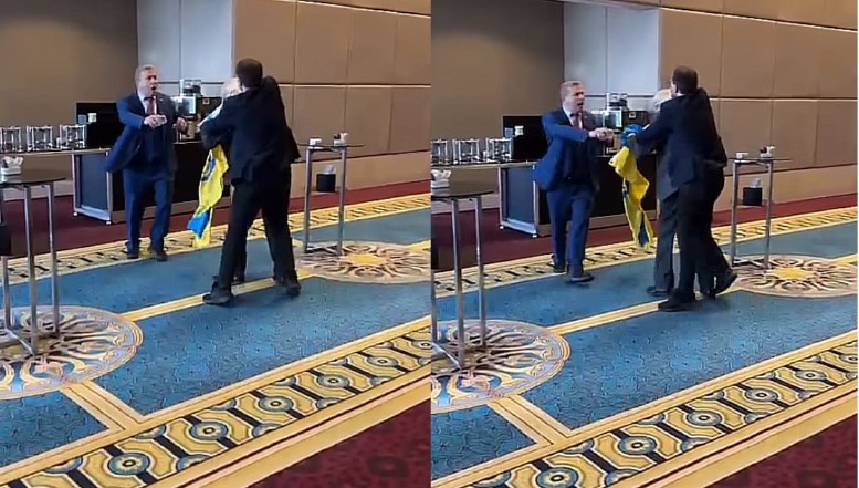 VIDEO. Rusia, snopită pe toate „fronturile” / La Ankara, un deputat din partidul lui Zelenski l-a pus pe fugă pe un oficial rus care îi smulsese din mână steagul Ucrainei