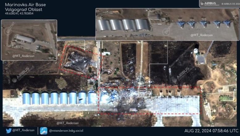 Atac reușit al dronelor ucrainene asupra bazei aeriene Marinovka din Volgograd, Rusia, care adăpostește nenumărate avioane de luptă / Distrugerile sunt vizibile din satelit