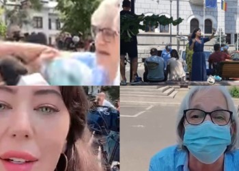 VIDEO Oana Lovin, bruscată de o femeie în vârstă în fața Primăriei S1. Reacția protestatarei PSD: "Ăștia au voie să transforme bărbați în femei și femei în bărbați și mata te iei de decolteul meu"