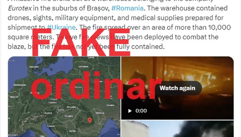 Fake-news grosolan despre România, cu imagini și hărți, distribuit de canale rusești populare pe Twitter și Telegram: „Incendiu devastator la Brașov! Arde un depozit în care se află drone, echipamente militare și medicale pentru Ucraina!”