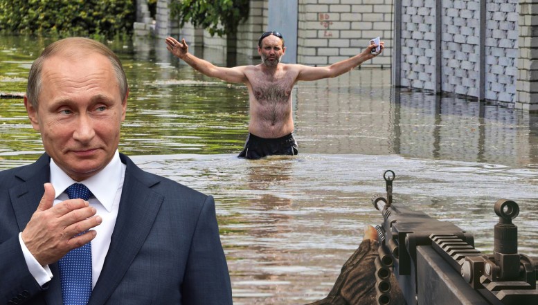 Apa și glonțul, uneltele crimei de război: Rușii trag de pe acoperișurile caselor inundate asupra ucrainenilor care fug din calea apelor