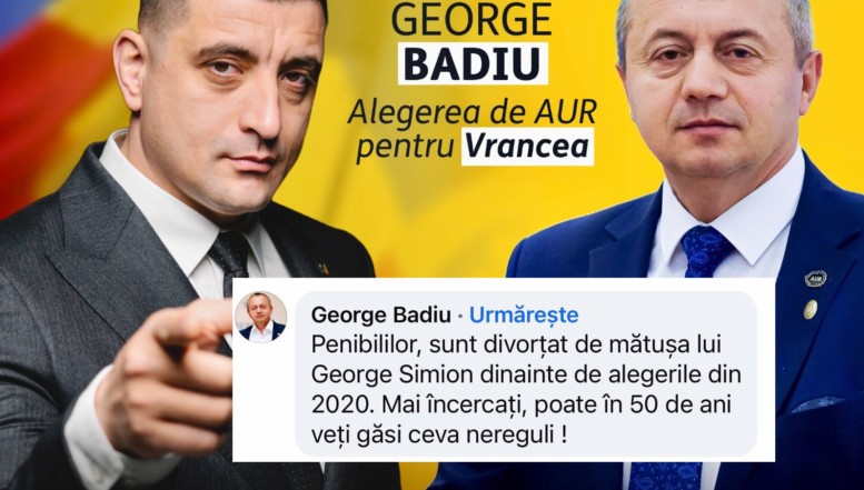 Ne-a scris pensionarul special Georgel Badiu, unchiul deputat de două mandate al lui George Simion, să ne certe că l-am considerat, în mod eronat, adeptul familiei tradiționale. „Penibililor, sunt divorțat de mătușa lui George Simion!”