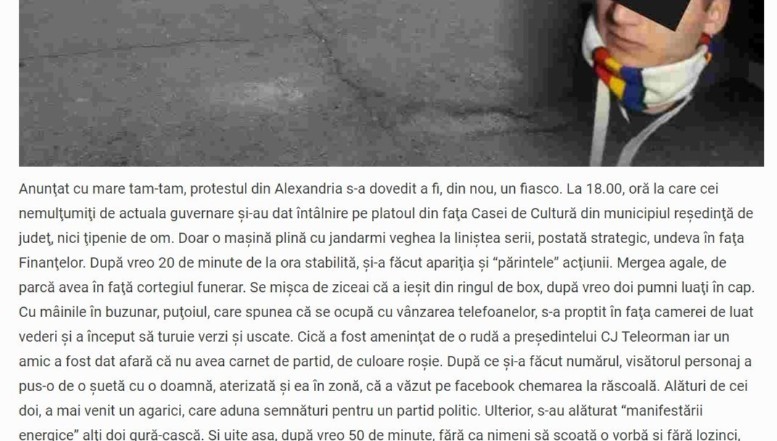 Un site din Teleorman afiliat liberalilor jignește protestatarii anti-PSD: "puțoi", "agarici", "gură-cască". Unul din manifestanți a fost ”trimis” la un spital de psihiatrie